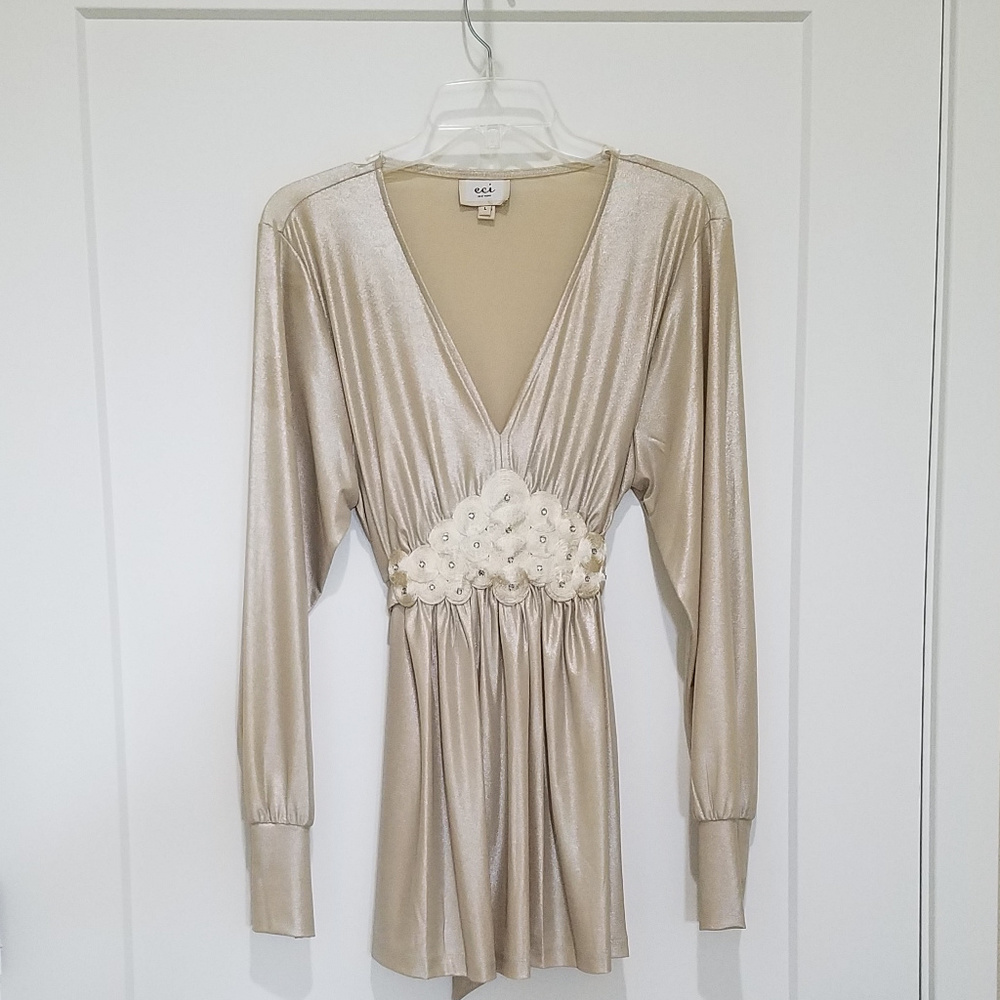 Shiny Champagne Colored Rhinestone Blouse by eci